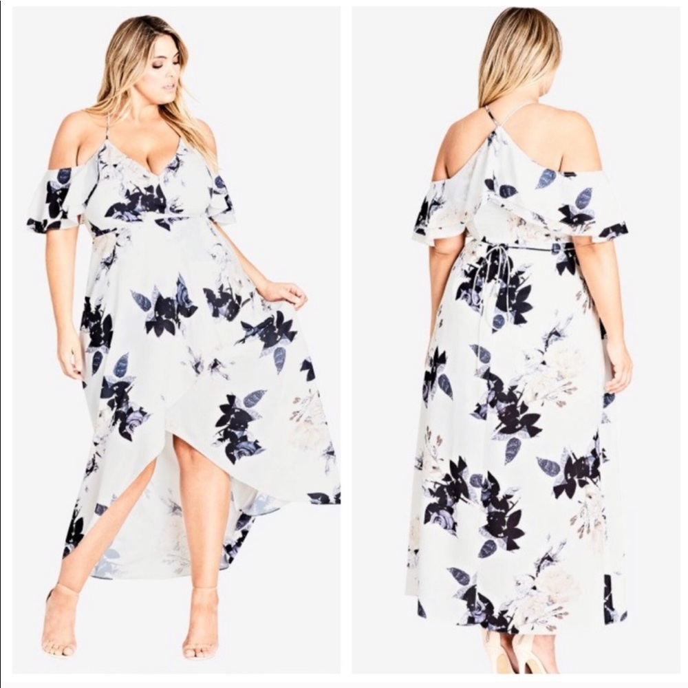City Chic floral cold shoulder high low maxi dress